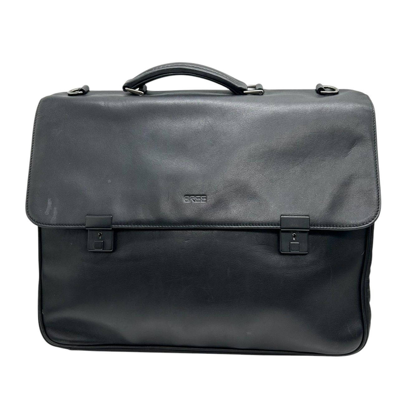 BREE ブリー ビジネスバッグ 2WAY ショルダーバッグ メンズ レザー 本革 黒 ブリーフケース A4 書類鞄 ドイツブランド クラシック 通勤 エレガント ロゴ型押し クリーニング済み X2