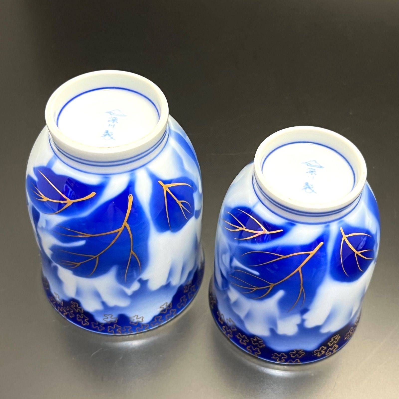 1548 深川製磁　青菊文　組湯呑　金彩　未使用 ◼︎美品◼︎【深川製磁】夫婦湯呑 組湯呑 蓋付金彩 - メルカリ