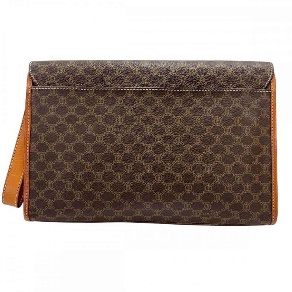 セリーヌ クラッチバッグ レディース フラップ式 セカンドバッグ ハンドストラップ付 マカダム CELINE ブラウン 茶 ゴールド金具 品
