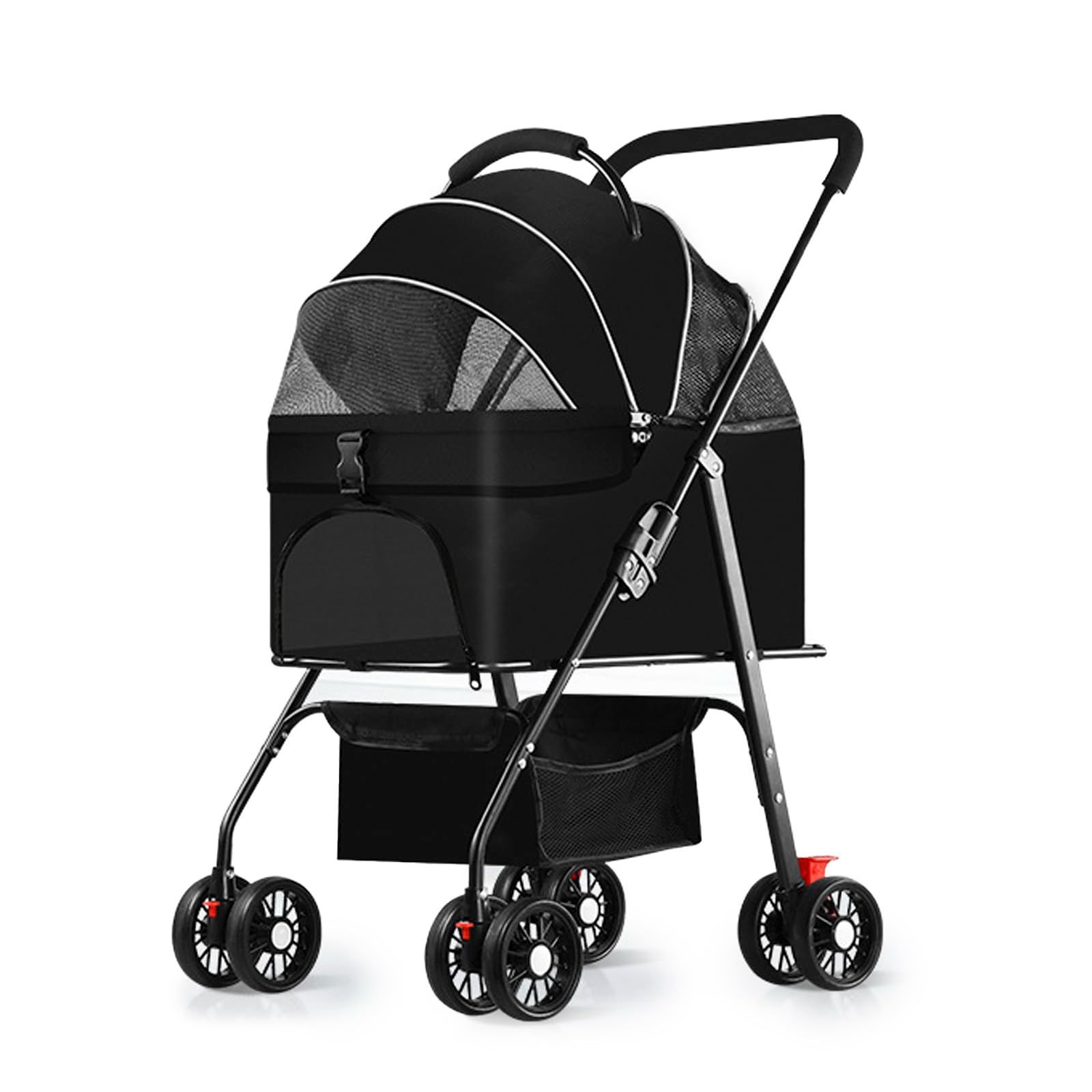 前輪360°回転 後輪ブレーキ付き 散歩 お出かけ 老犬介護用 カート用バッグ付き 飛び出し防止 飛び出し防止 中型犬 小型犬多頭 猫 組み立て簡単 耐荷重25kg 猫用バギー 犬 コンパクト 軽量 収納バスケット付き 折りたたみ式 メッシュ通気性 4輪ペット