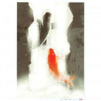 吉岡浩太郎 大衣開運風水額 夫婦滝昇り鯉