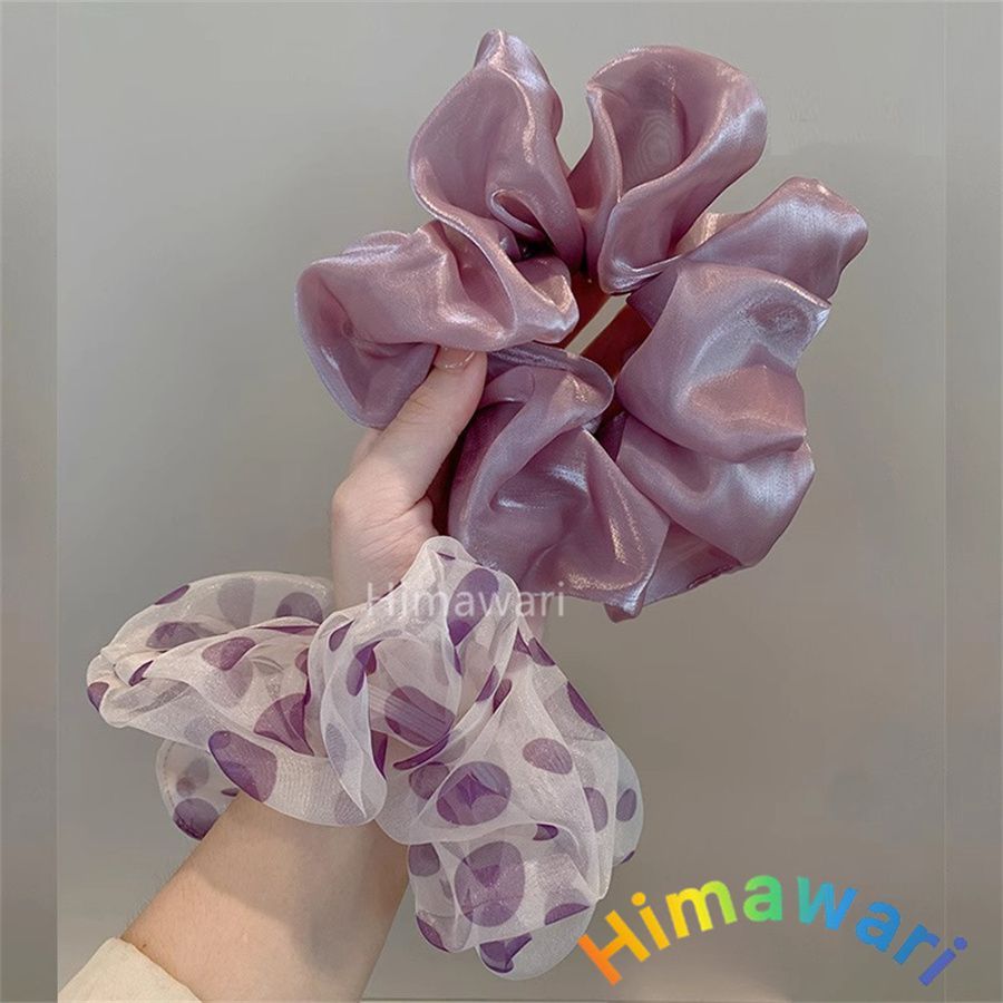シュシュ 2個セット ヘアゴム 淡いパープル 薄手オーガンジ 重ね付け