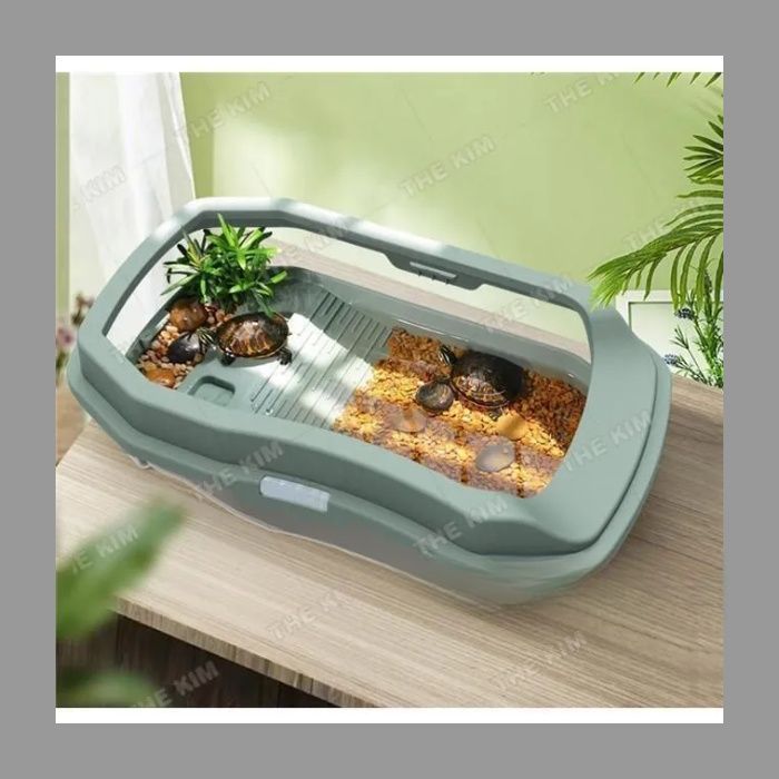 亀用大型水槽 脱出防止ケージ 爬虫類 ボックス 滑り止め付き休憩プラットフォーム水族館デザイン亀の楽園