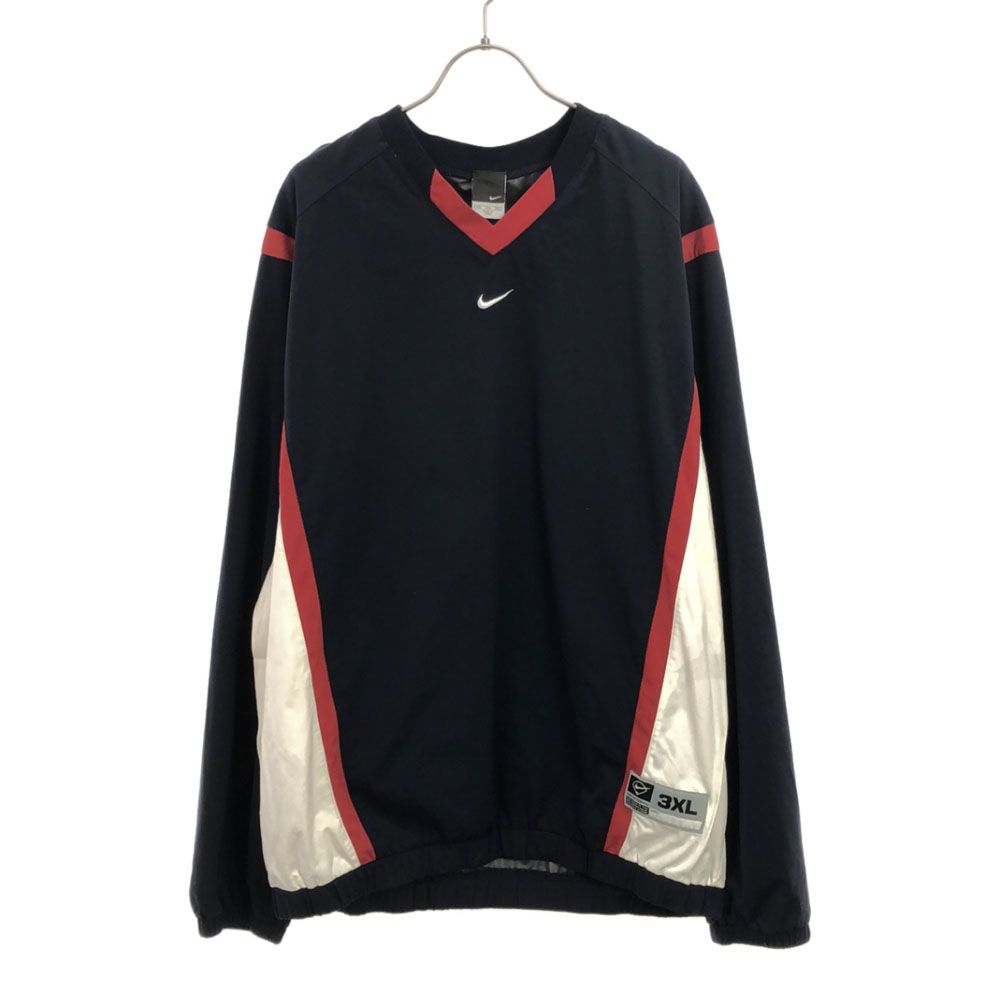 Nike ネイビー 長袖 Vネック ジャケット XL ナイキ ロゴ刺繍 野球 長袖 Vネック プルオーバー スニード