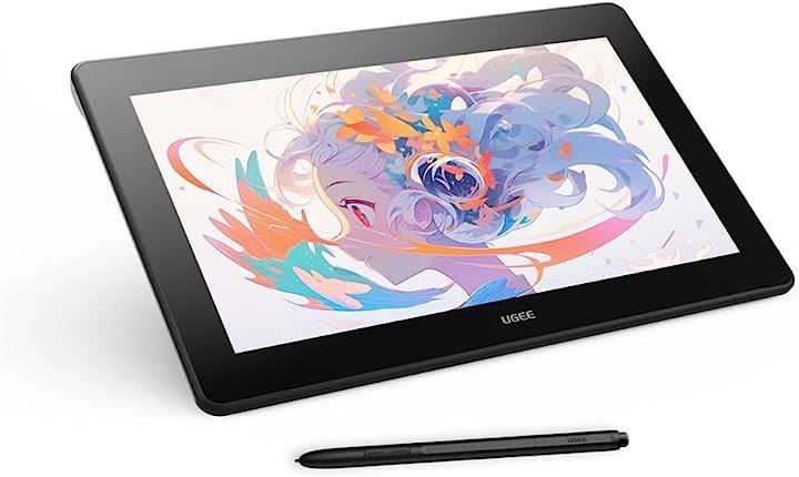 Ugee 液タブ 液晶ペンタブレット U1200 豪華版 充電不要ペン 8192レベル筆圧 1920x1080P ±60°傾き検知 絵描き 写真加工 Black 11.9インチ