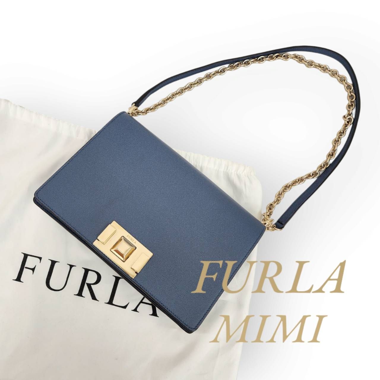 FURLA フルラ MIMI ミミ ショルダーバッグ ブルー ネイビー系 保存袋付き チェーン クロスボディ