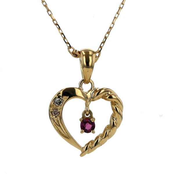 K18YG イエローゴールド ネックレス ルビー ダイヤモンド 0.02ct  