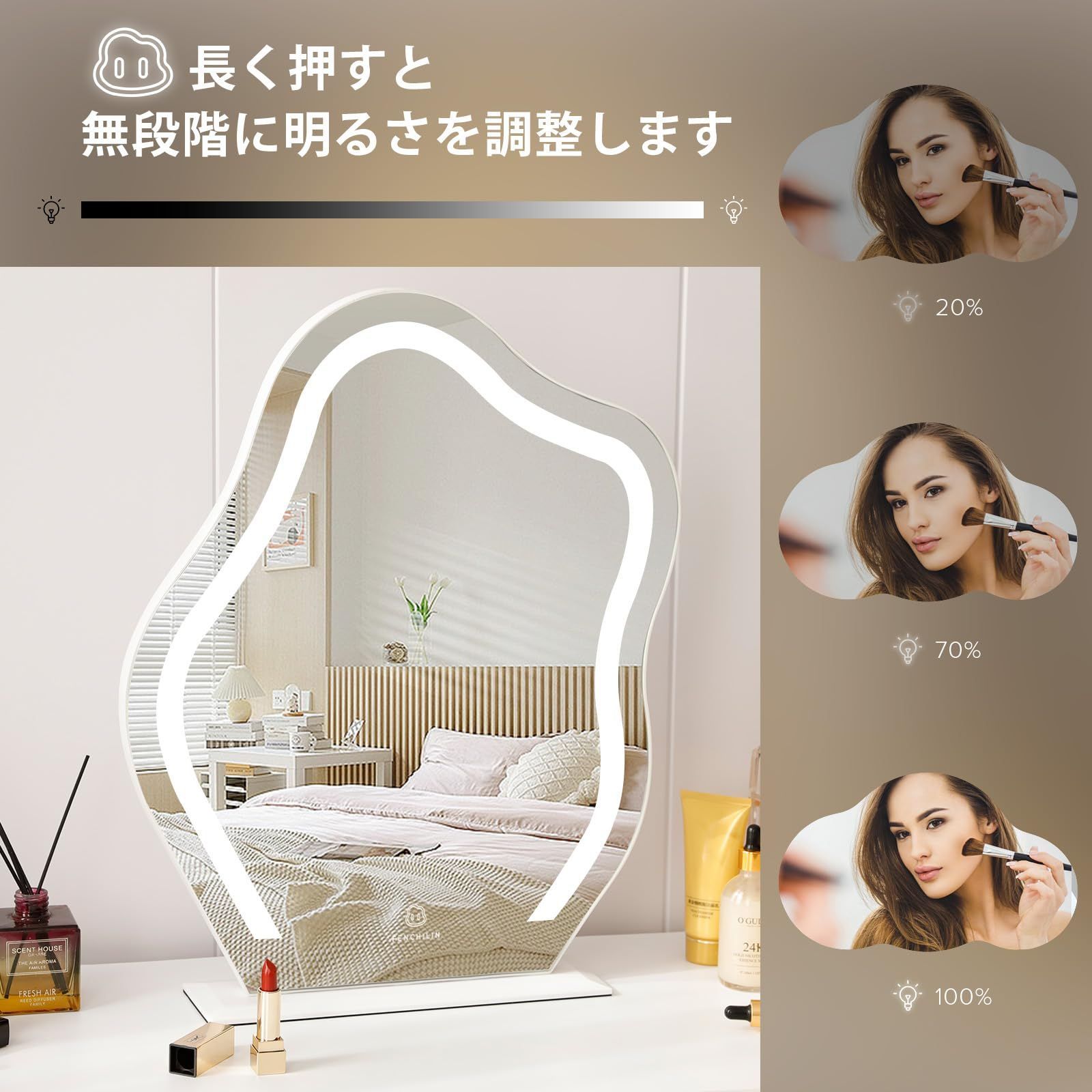 LEDライト付き ハリウッドミラー 女優ミラー 鏡 壁掛け スタンド 2way