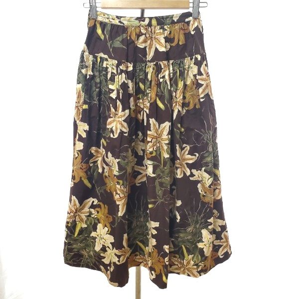 anc カネコイサオ KANEKO ISAO スカート 茶 ユリ柄 ロング レディース