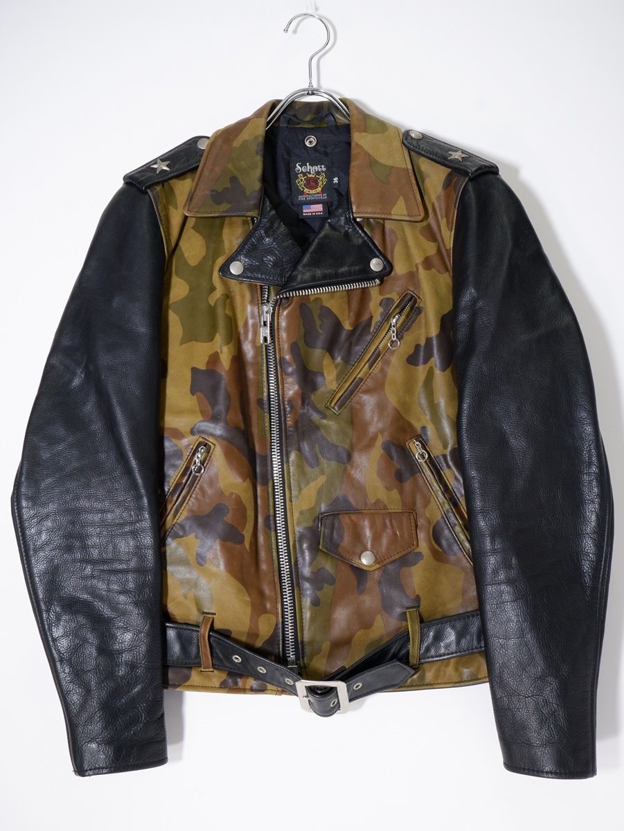 Schottショット 7418 迷彩 レザーライダース【36】【MJKA77094