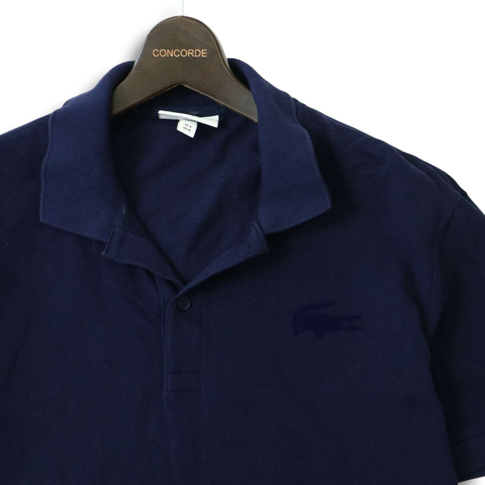 希少　USA製　LACOSTE　鹿の子　ポロシャツ　ラコステ　紺　S（日本のM位 LACOSTE ラコステ 春夏 ベロアロゴ☆ 鹿の子 半袖 ポロシャツ Sz