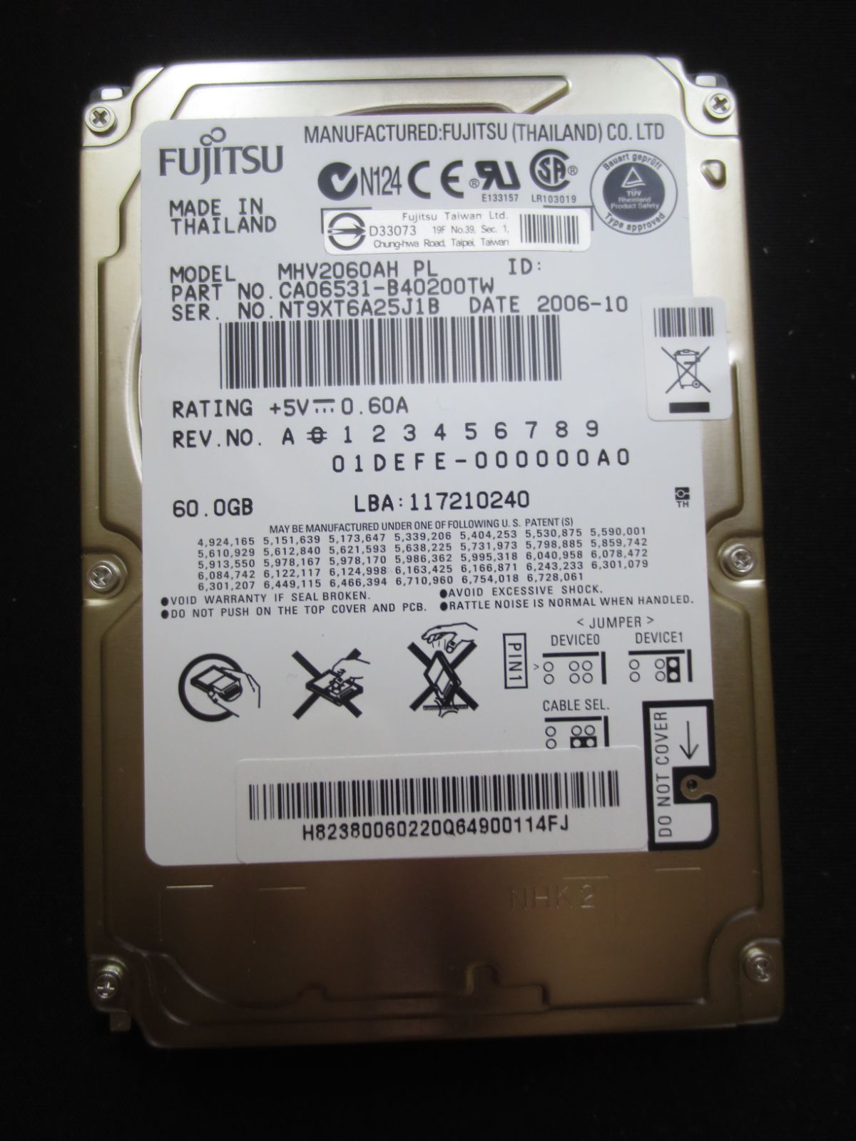 【ジャンク】FUJITSU 2.5インチ 9.5mm HDD IDE(Ultra ATA) 60GB MHV2060AH PL - PC ...