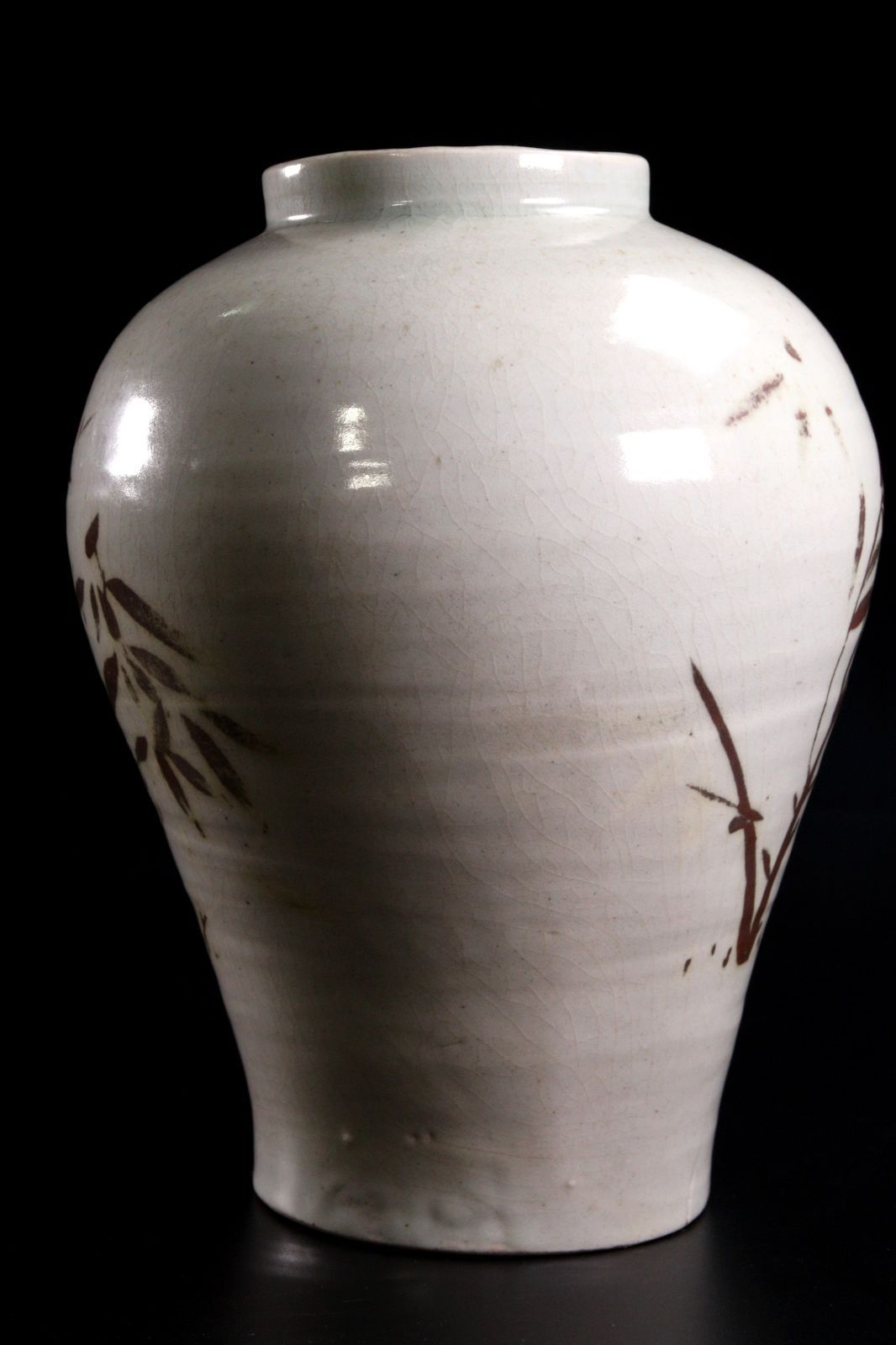 花瓶■李朝 白磁 花器 丸壺 古玩 唐物 中国 古美術 時代物 骨董品■ 李朝時代 白磁製 鉄絵竹文花瓶 24.5cm 花器 花入 壷 朝鮮古陶 唐