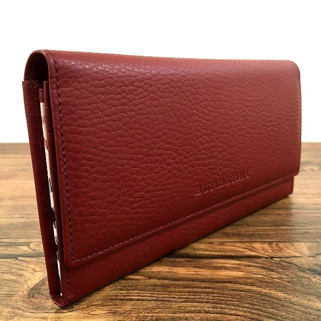 216 み BURBERRY 長財布 レッド バーバリーチェック
