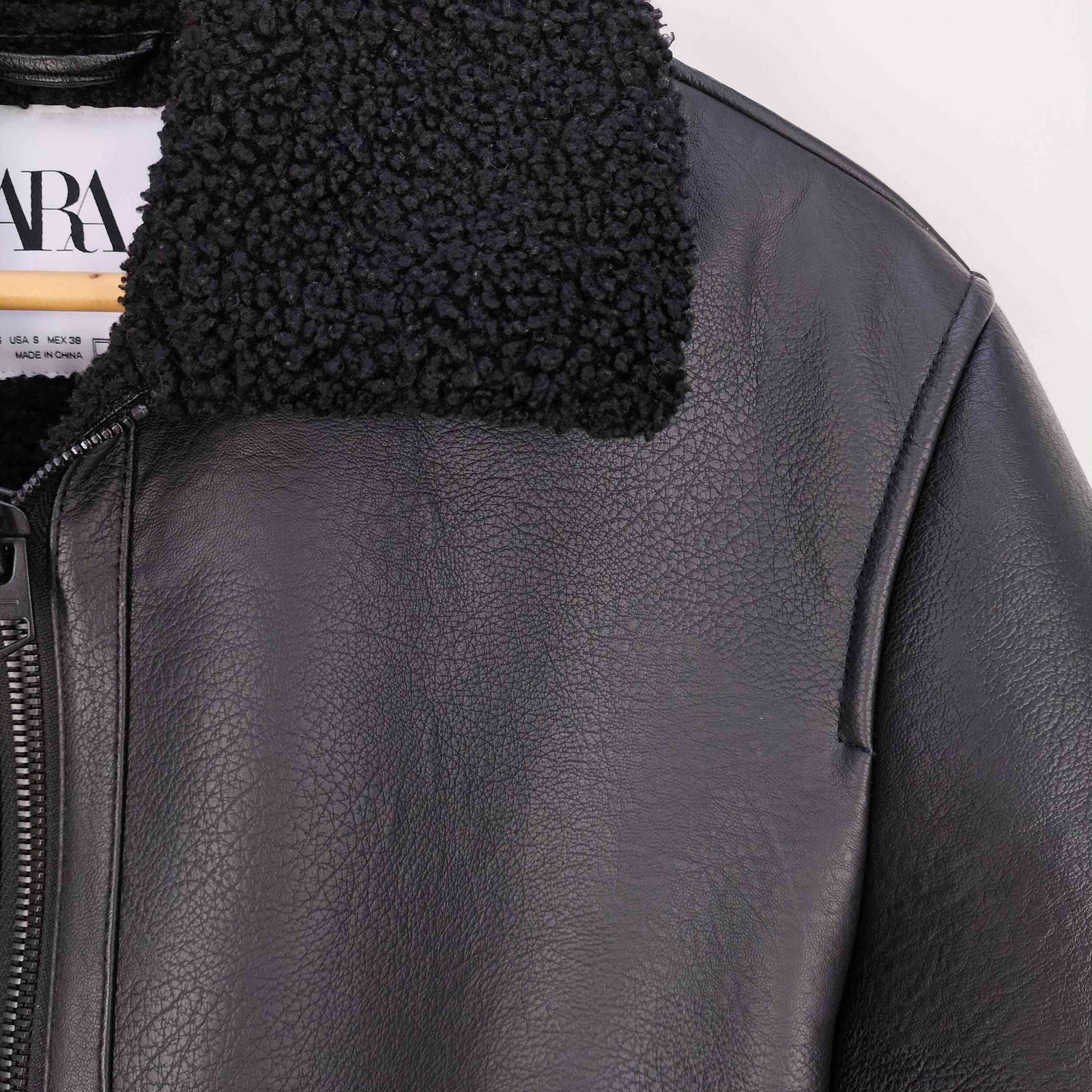 ザラ ZARA 襟ボア フェイクレザー ボンバージャケット メンズ import 