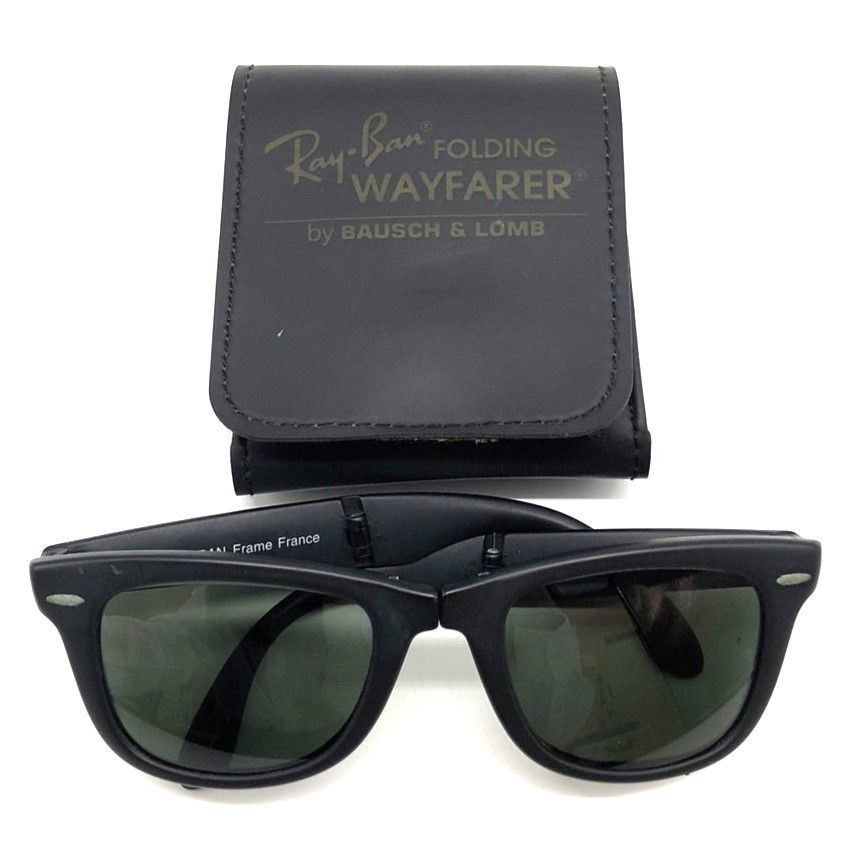 Ray Ban レイバン90 s B-L ボシュロム製 フレームフランス FOLDING WAYFA RER 折りたたみ サングラス ブラック グリーンレンズ ケース付き 品 006339