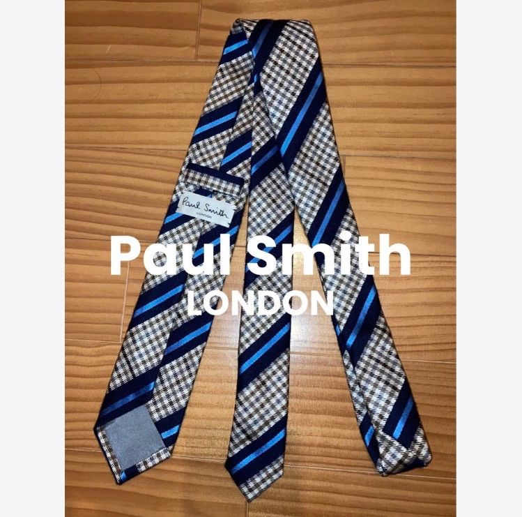 超美品 Paul Smith イエローチェック×ブルーストライプ ナロータイ