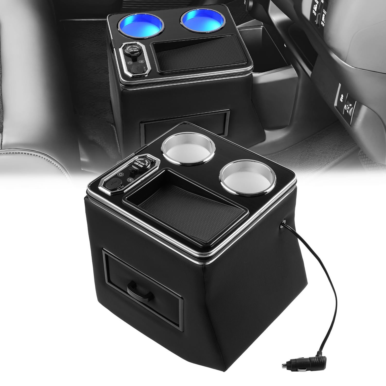 Mozan ホンダ N-BOX カスタム Joy JF5 JF6 に適合 コンソールボックス nbox エヌボックス ジョイ センターコンソールボックス ドリンクホルダー 令和5年10月-現行 7色変換 USBポート付き QC3.0急速充電 車内収納ボッ