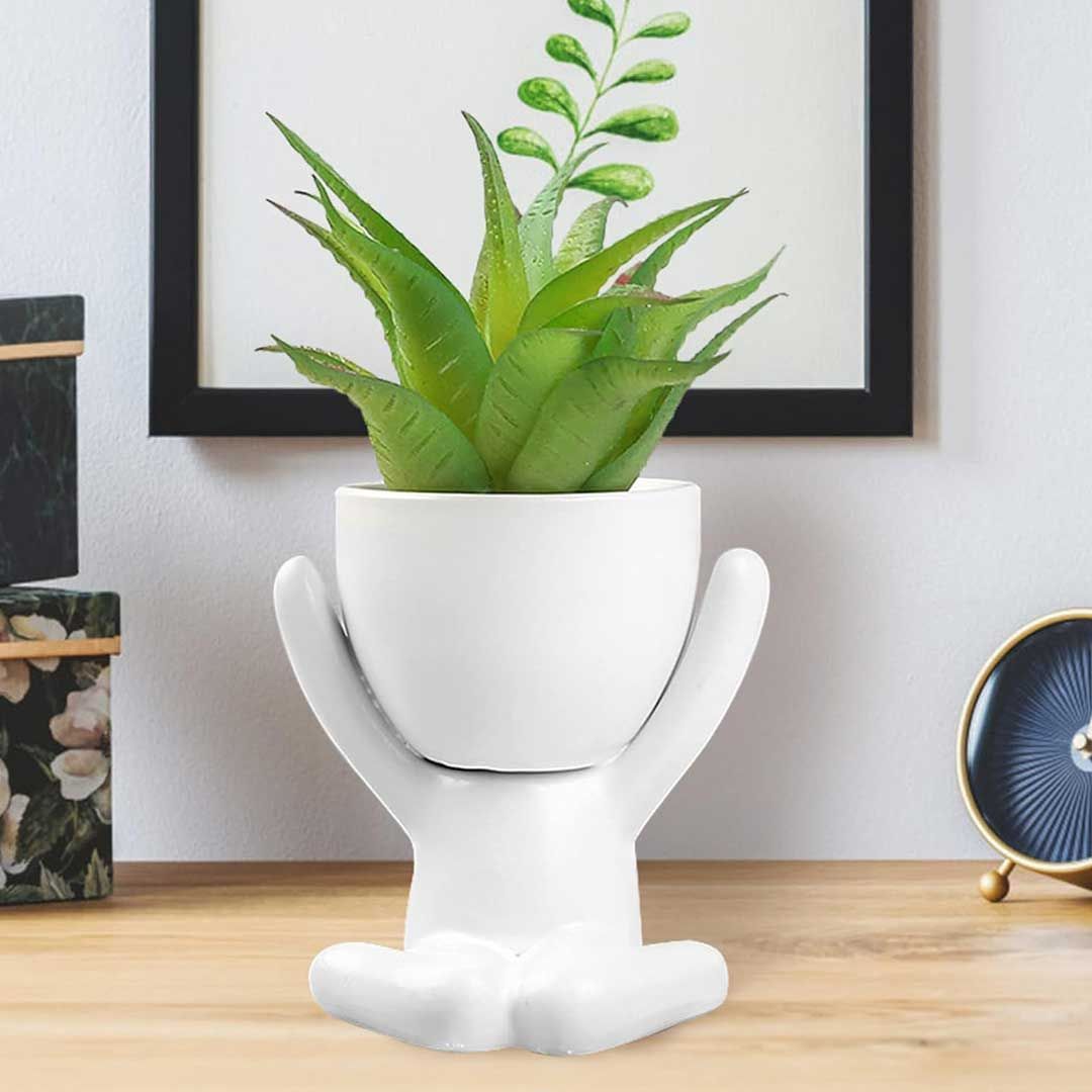 在庫限り】ミニ植木鉢 小人型 ホワイト 3種 陶器 セラミック
