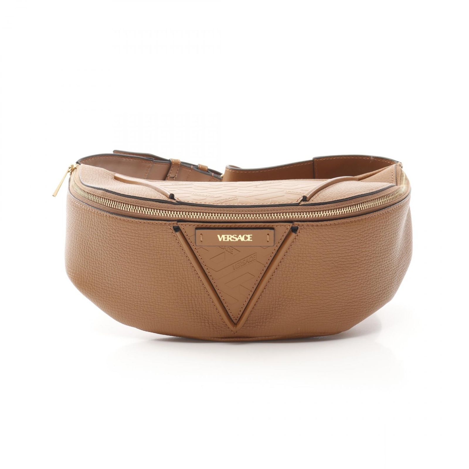 ヴェルサーチ VERSACE ウエストバッグ V Greca signature belt bag 1006888 ブラウン レザー ボディバッグ メンズ Used A