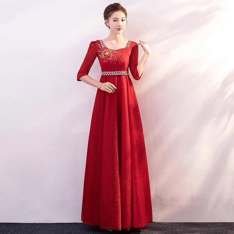 パーティードレス レディース 結婚式ドレス ロングドレス かわいい 袖あり 結婚式 ワンピース フォーマル ロング丈 ピアノ 発表会 演奏会 二次会 お呼ばれ 大人 20代 30代 40代 50代 MAAHADDERANG_COM