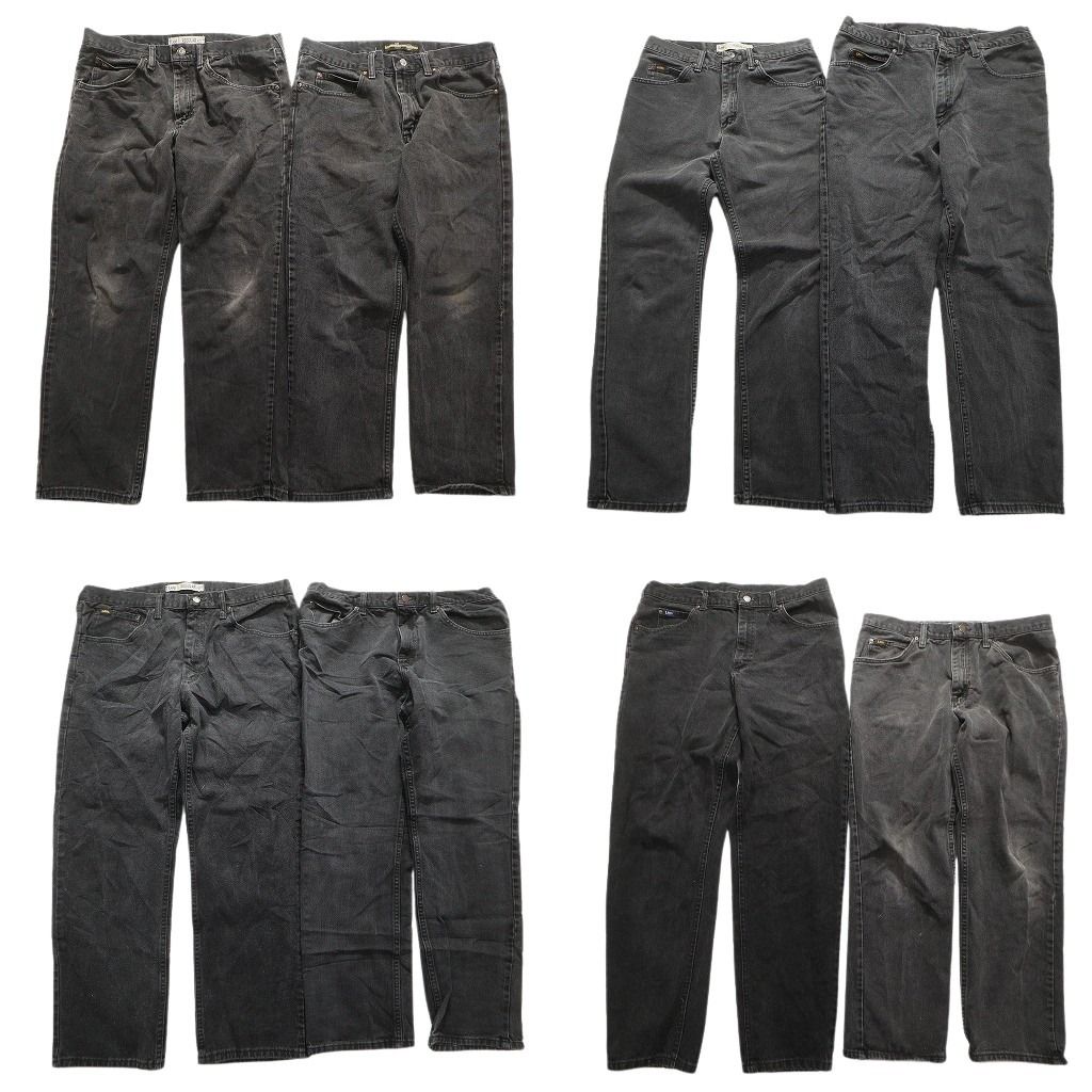 古着卸 Lee ブラックデニムパンツ 8枚セット メンズ 32 |36 |38 皮パッチ フェード 古着 NA6453