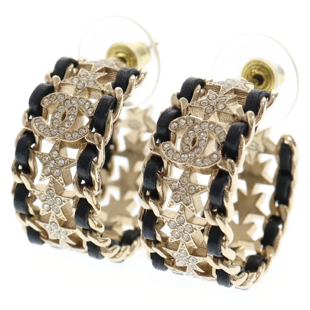 CHANEL シャネル ココマーク スター ラインストーン ブラック×ゴールド ピアス アクセサリー