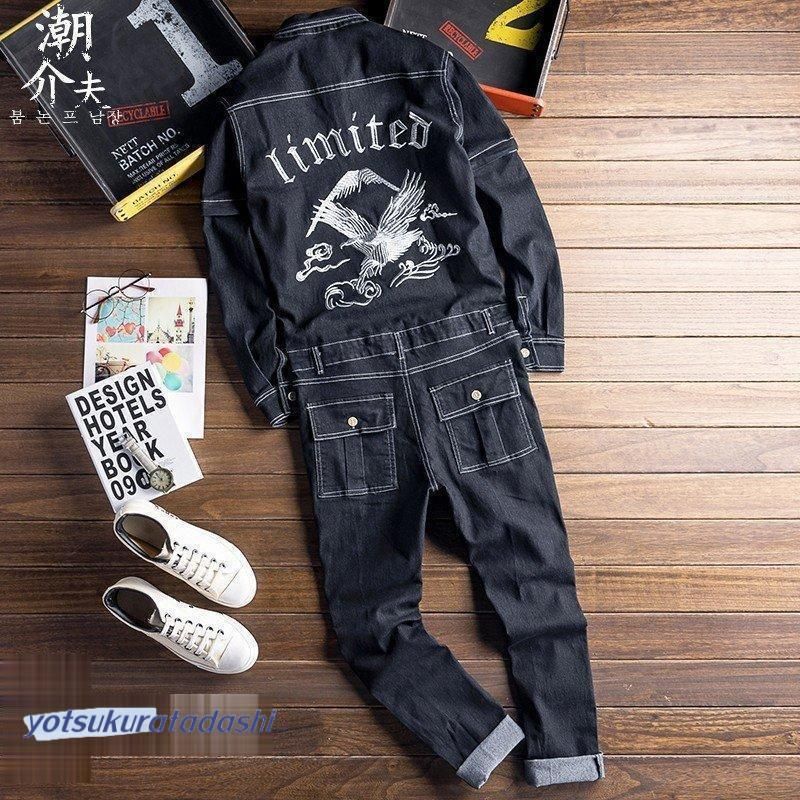 メンズサロペット オーバーオール デニム つなぎ オールインワン ペインター ワークパンツ カーゴ 個性 作業服