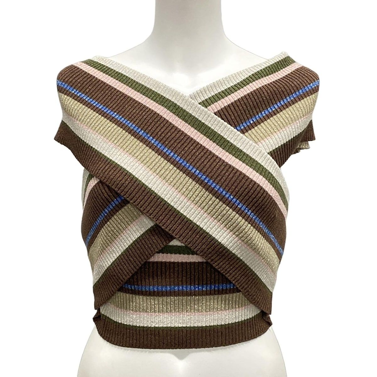 KEITA MARUYAMA ケイタマルヤマ ベアトップ サイズ1 S レディース - ダークブラウン×ブルー×マルチ ニット ボーダー ラメ