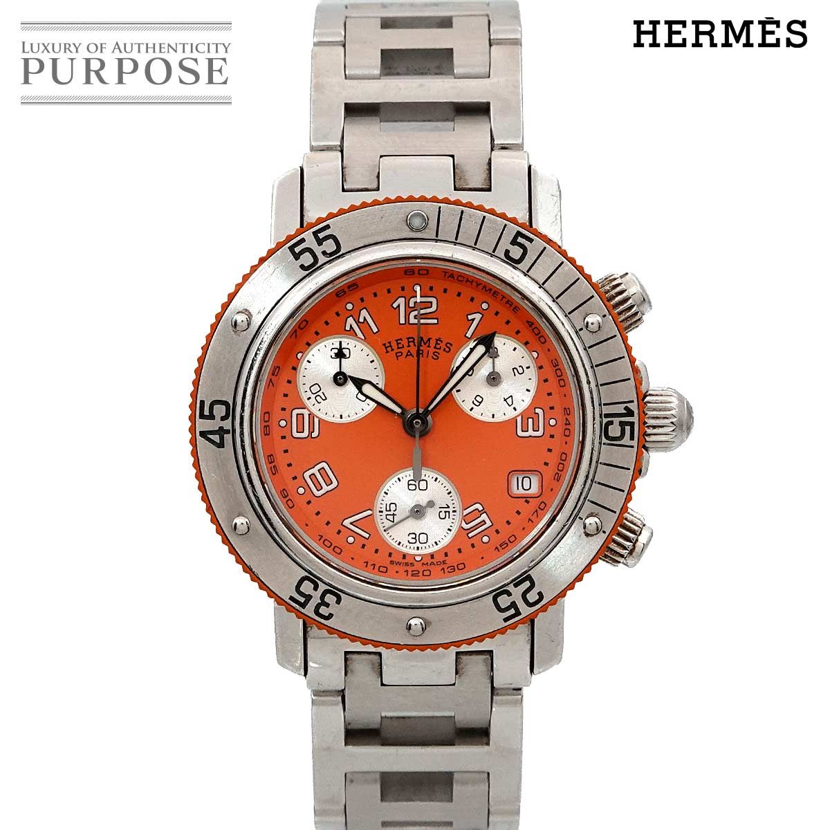 エルメス HERMES クリッパー ダイバー クロノグラフ CL2 316 レディース 腕時計 デイト オレンジ クォーツ Clipper 90274968