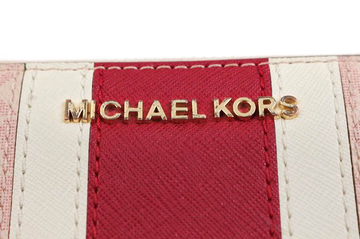 マイケルコース 長財布 L字ファスナー 小銭入れあり ロングウォレット ブランド レディース ピンク×レッド Michael Kors 【中古】