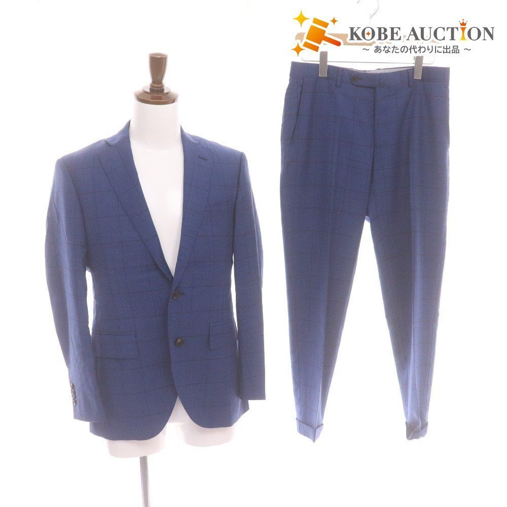 THE SUIT COMPANY スーツ セットアップ 上下 長袖 ジャケット アウター パンツ ボトムス チェック柄 メンズ W80cm M相当 ネイビー系