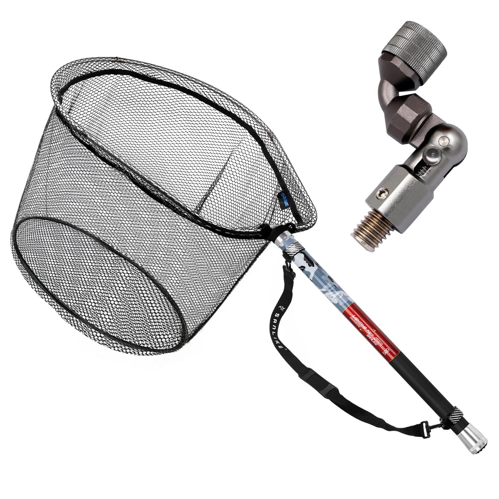 迷彩玉の柄+45*59CMネット+グレーなタモジョイント_5M サンライク（SANLIKE）玉網 タモ網 伸縮式 ランディングネット 12段階 11段階 7段階 小継玉の柄 釣りネット 釣り 4つ折り枠 すくい網 淡水海水適用 網 漁具 5M(タもジョイントつ