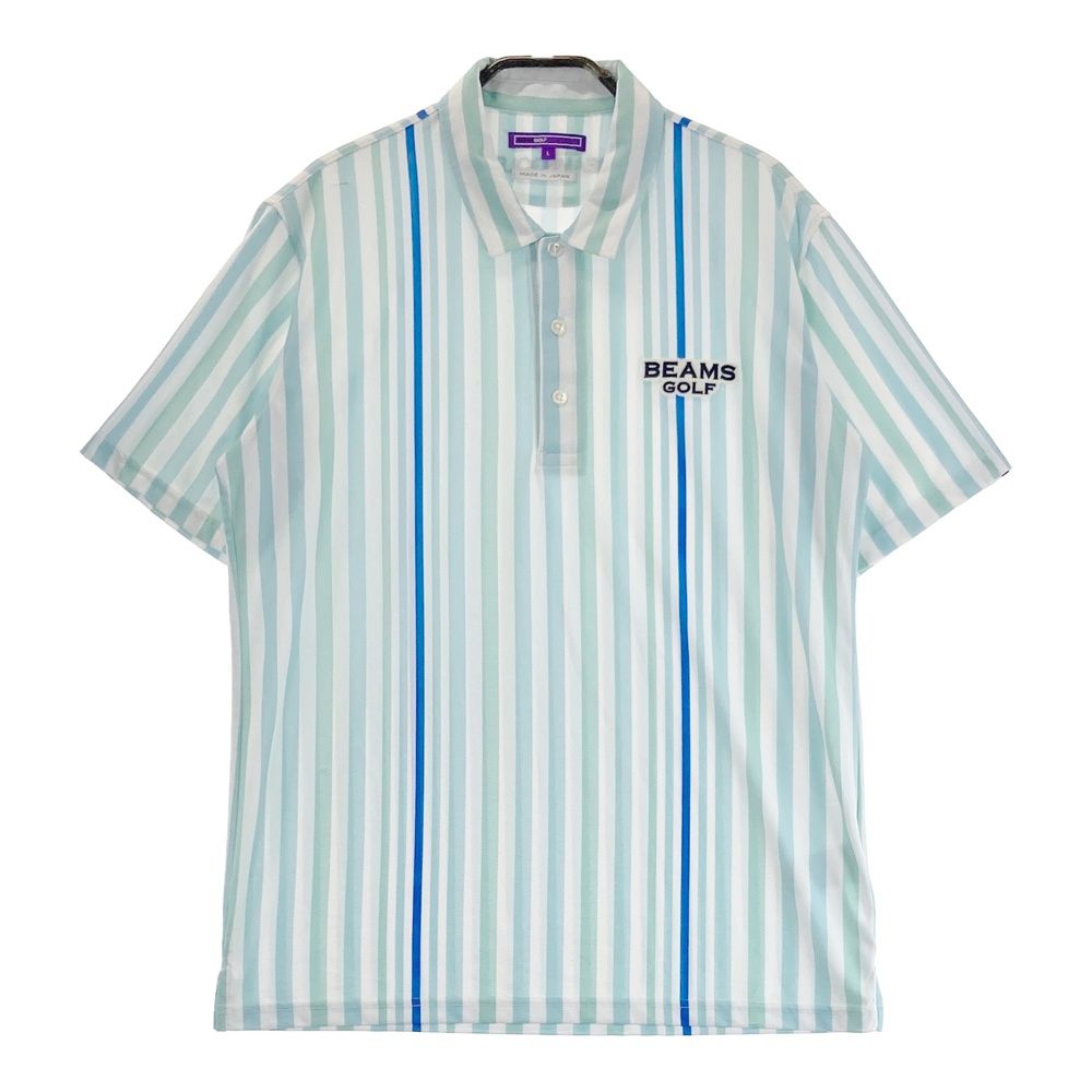 サイズ L BEAMS GOLF ビームスゴルフ モデル 半袖ポロシャツ ストライプ柄 ブルー系 240101388855 ゴルフウェア メンズ ストスト