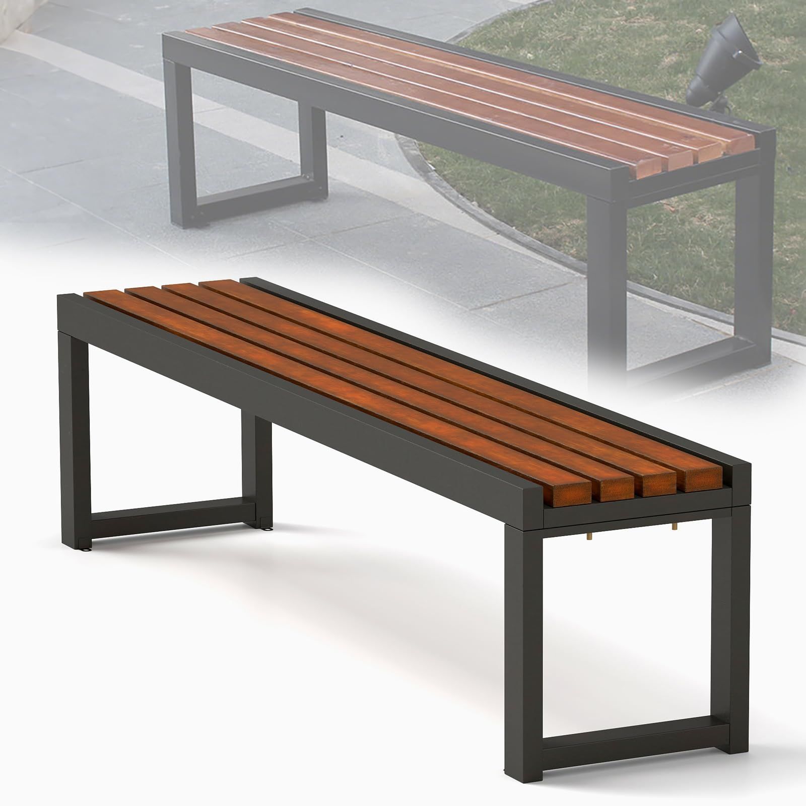 ASQUAR ガーデンベンチ 屋外用 木製ベンチ 150cm 耐荷重400kg 無垢材 高さ45 金属ブラケット 耐久性 防水性 防錆 耐候性 防蝕 パーク ビーチ|公園|庭園|芝生用 縁台 屋外 ベンチ 組み立て簡単 150x39x45CM