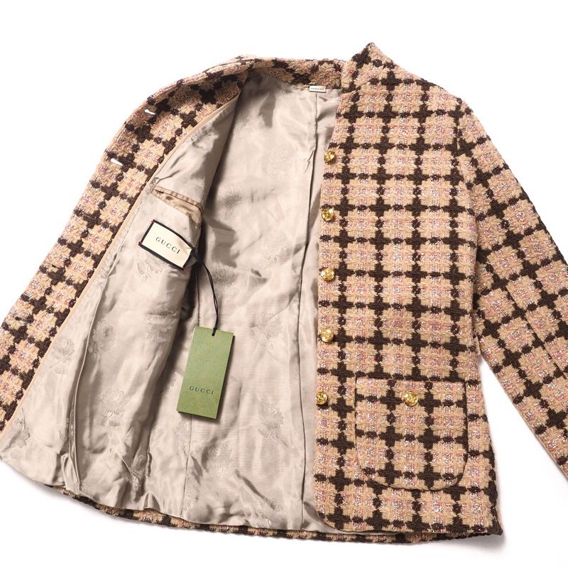  製 GUCCI グッチ スカートスーツ サイズ36 155 80 Y GGロゴ ゴールド釦 ツイード ジャケット スカート イタリア製 RA 1402 その他 その他