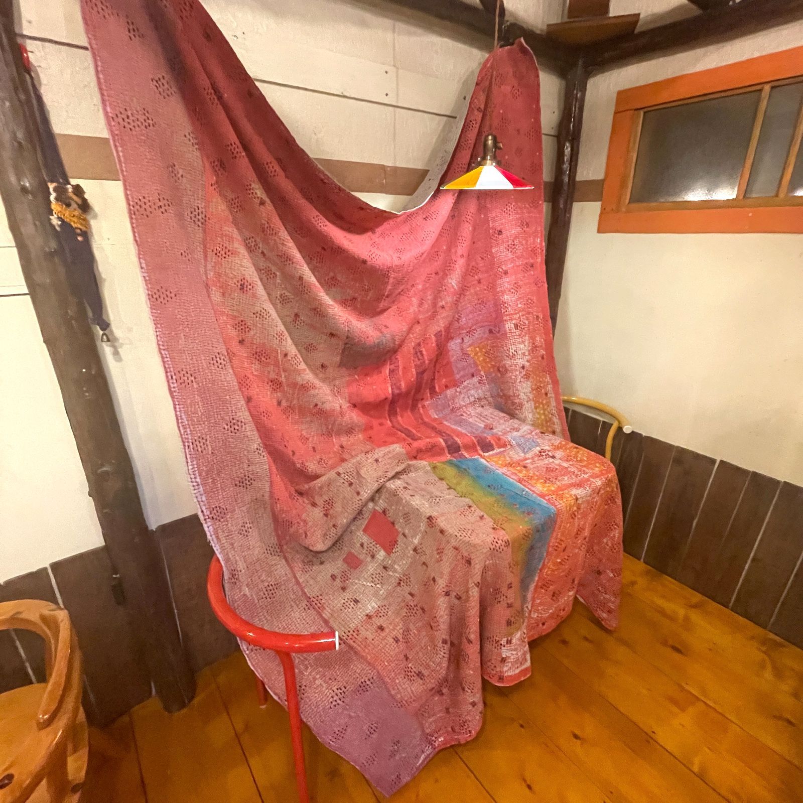 インド製ヴィンテージカンタラリーキルト ピンクマルチカバーベット