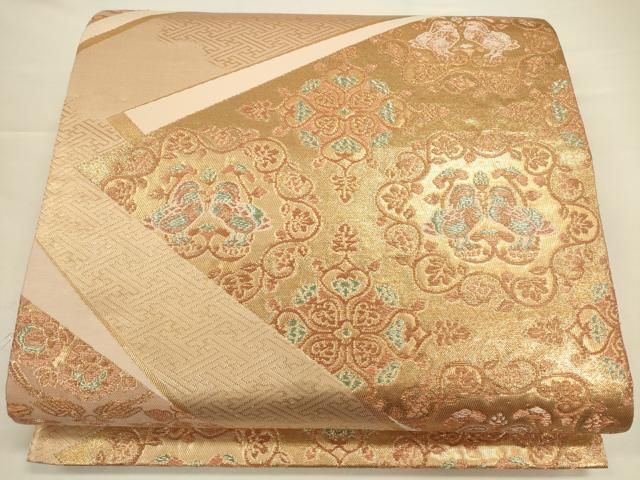 平和屋着物◎六通柄袋帯 裂取鴛鴦紋 金糸 正絹 逸品 未使用