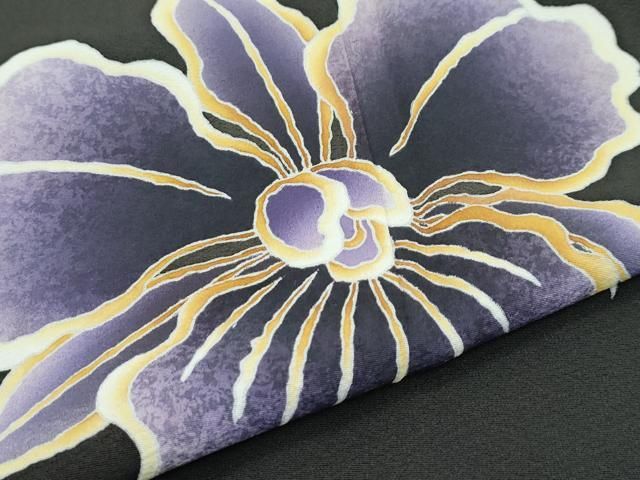 平和屋本店□極上 本加賀友禅作家 鬼島武司 訪問着 カトレア 藍海松色