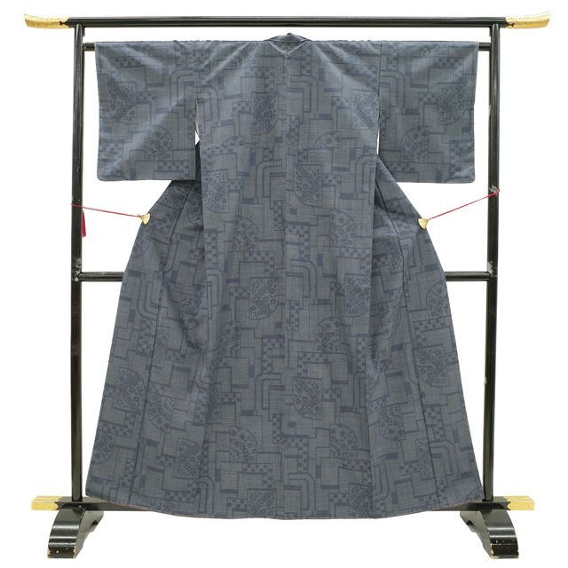 中古】 すごい値！ 結城紬 袷 着物 奥順 はたおり娘 手緒里 80亀甲