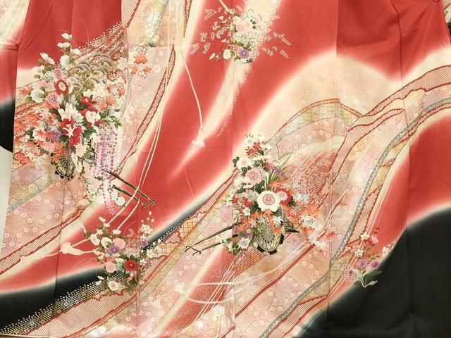 平和屋着物□豪華振袖 花車文 暈し染め 金銀彩 正絹 逸品