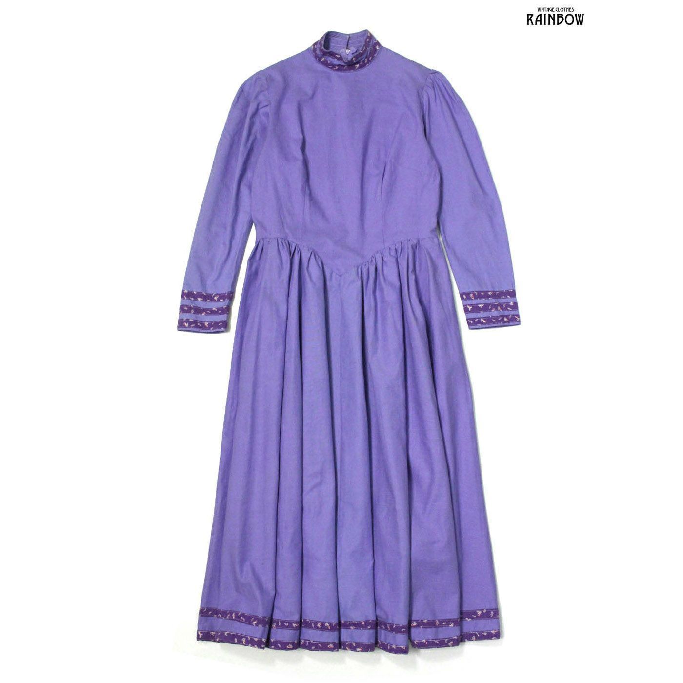 ヴィンテージ アメリカ 古着 無地 コットン ロング丈 長袖 ワンピース