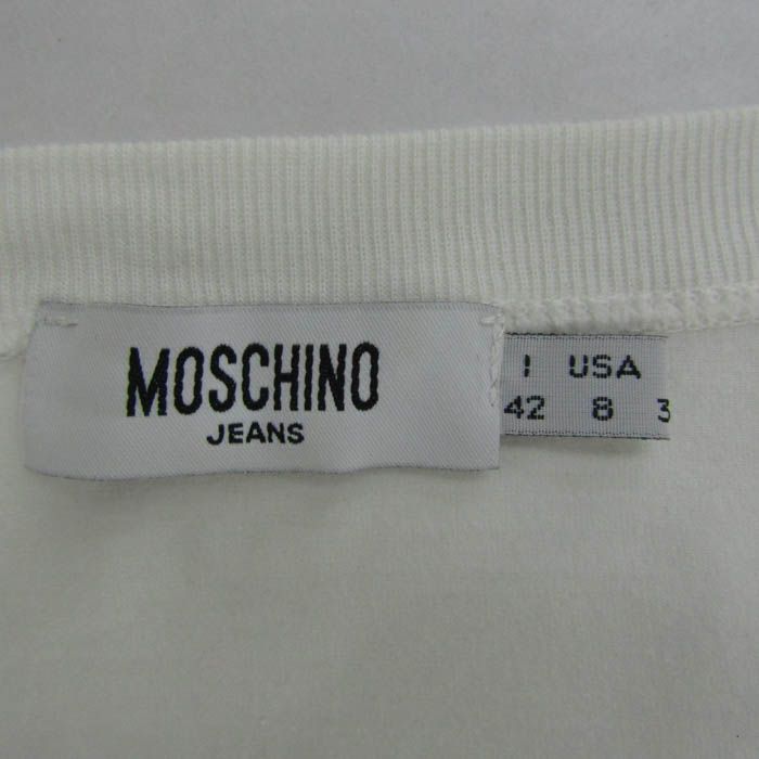 モスキーノジーンズ 長袖Ｔシャツ トップス グラフィックT リボン レディース USA8サイズ ホワイト MOSCHINO JEANS モスキーノジーンズ 長袖Tシャツ トップス グラフィックT