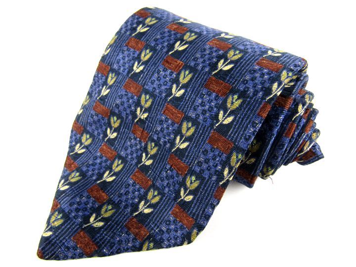 エルメネジルドゼニア ブランドネクタイ チェック柄 花柄 シルク メンズ ネイビー Ermenegildo Zegna 【中古】