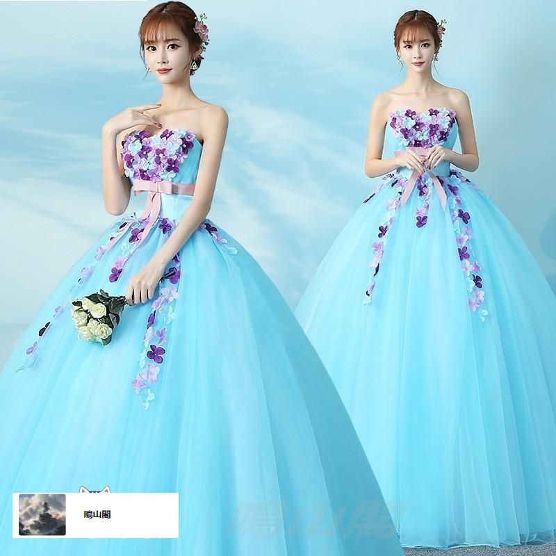 ウエディングドレス ドレス 大きいサイズ 3L 4L ロングドレス プリンセスライン 花嫁 ウエストリボン フラワーモチーフ チューブトッWP数量 価格926