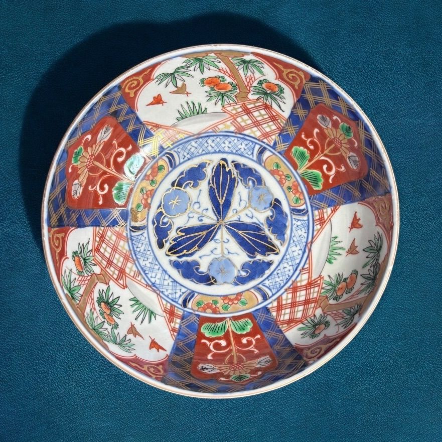 古伊万里 大鉢 [鳥草花文図] 錦手 金彩 色絵 鉢 取り皿 飾り皿 和食器