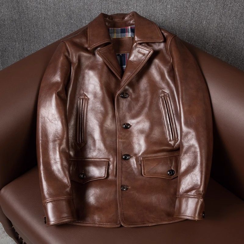 ♥h メンズ 本革 レザージャケット 馬革 オイルワックス加工 ヴィンテージ感 西服風 翻領 ジャケット カジュアル ビジネス 大きいサイズ S-5XL