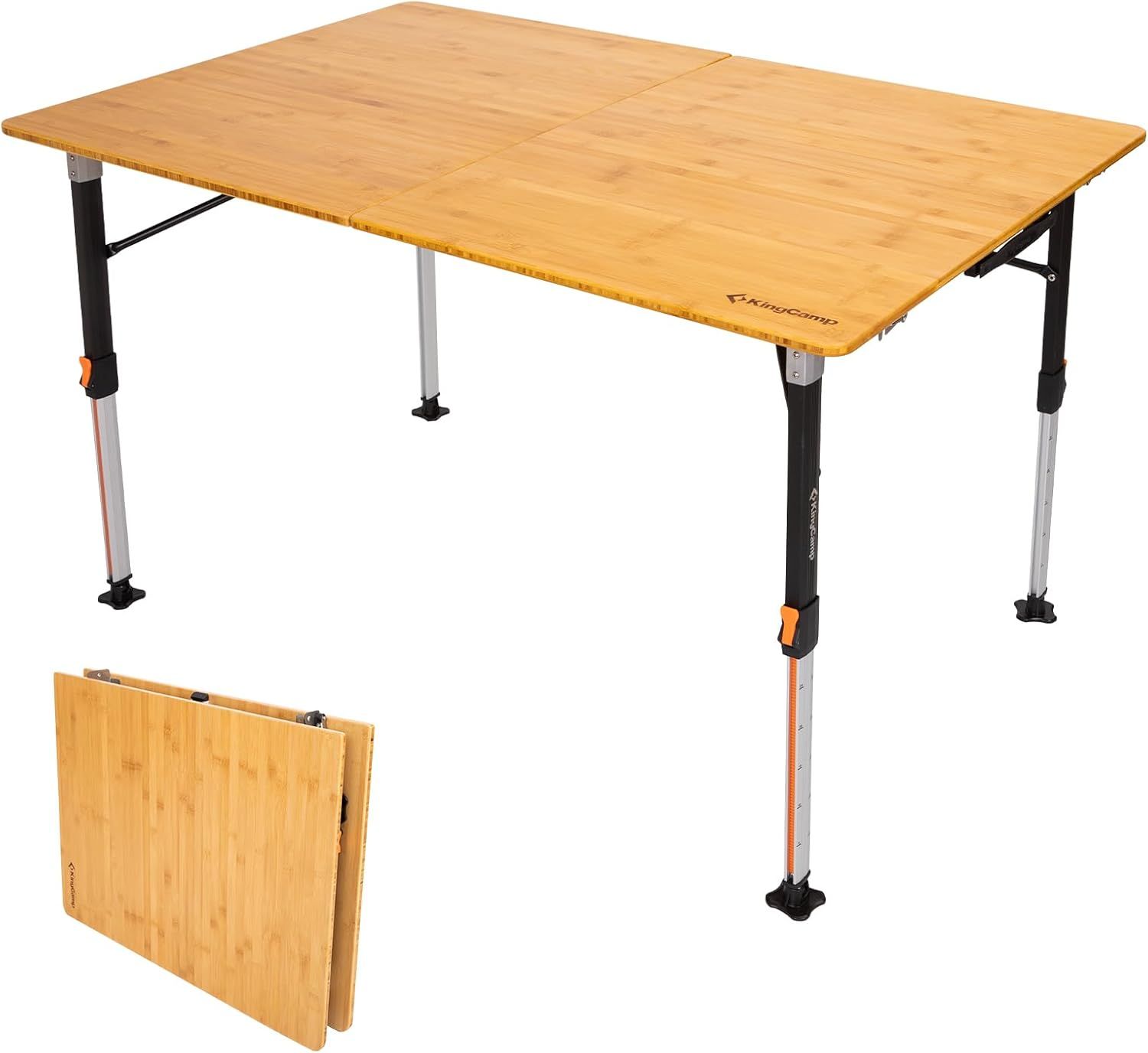KingCamp キャンプ テーブル アウトドア 折り畳み 42-70 cm 無段階高さ調節 バンブーテーブル 2折 4-6人用 耐荷重約80 kg コンパクト 持ち運び便利 バーベキューテーブル 長さ120 cm 幅 80 cm