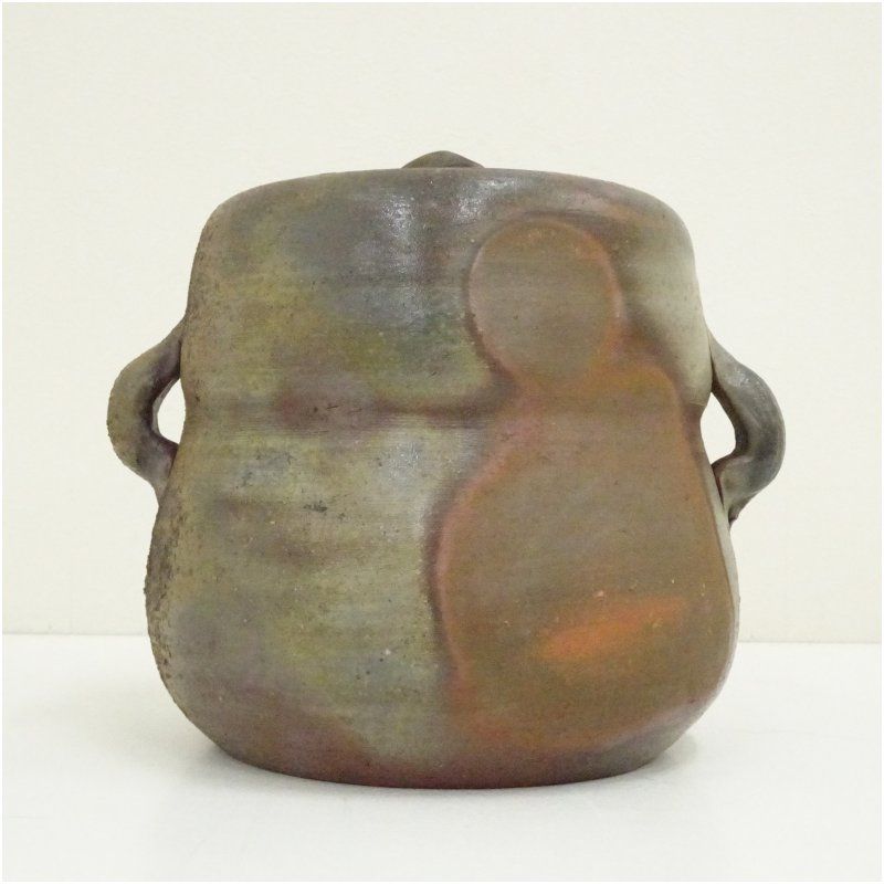 茶道具 水指 備前焼 在銘 耳付 骨董 古い 直径20センチ 高さ18