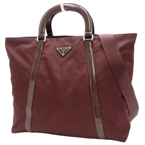 PRADA(プラダ) トートバッグ 2WAY ショルダー 肩掛け 斜め掛け ナイロン レザー TESSUTO+SPAZZOL BORDEAUX  ボルドー レッド赤 シルバー金具 1BG285 レディース 40802062185【中古】【アラモード】